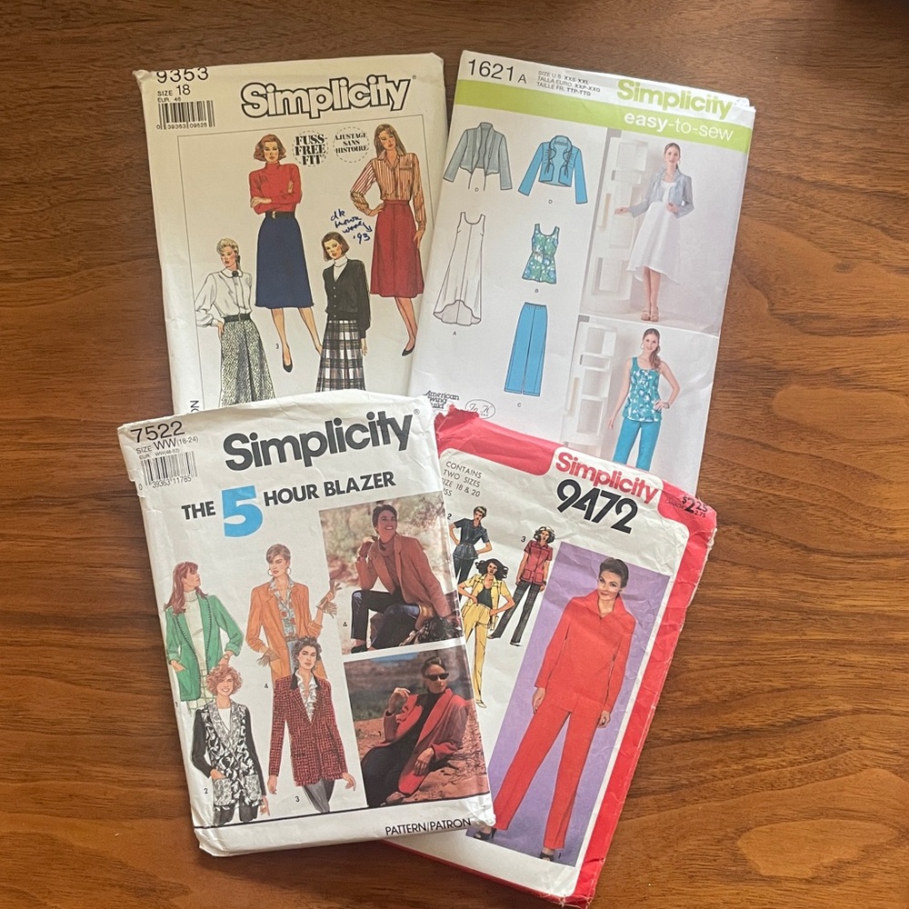 4 L/XL/XXL Sewing Patterns Lot Simplicity